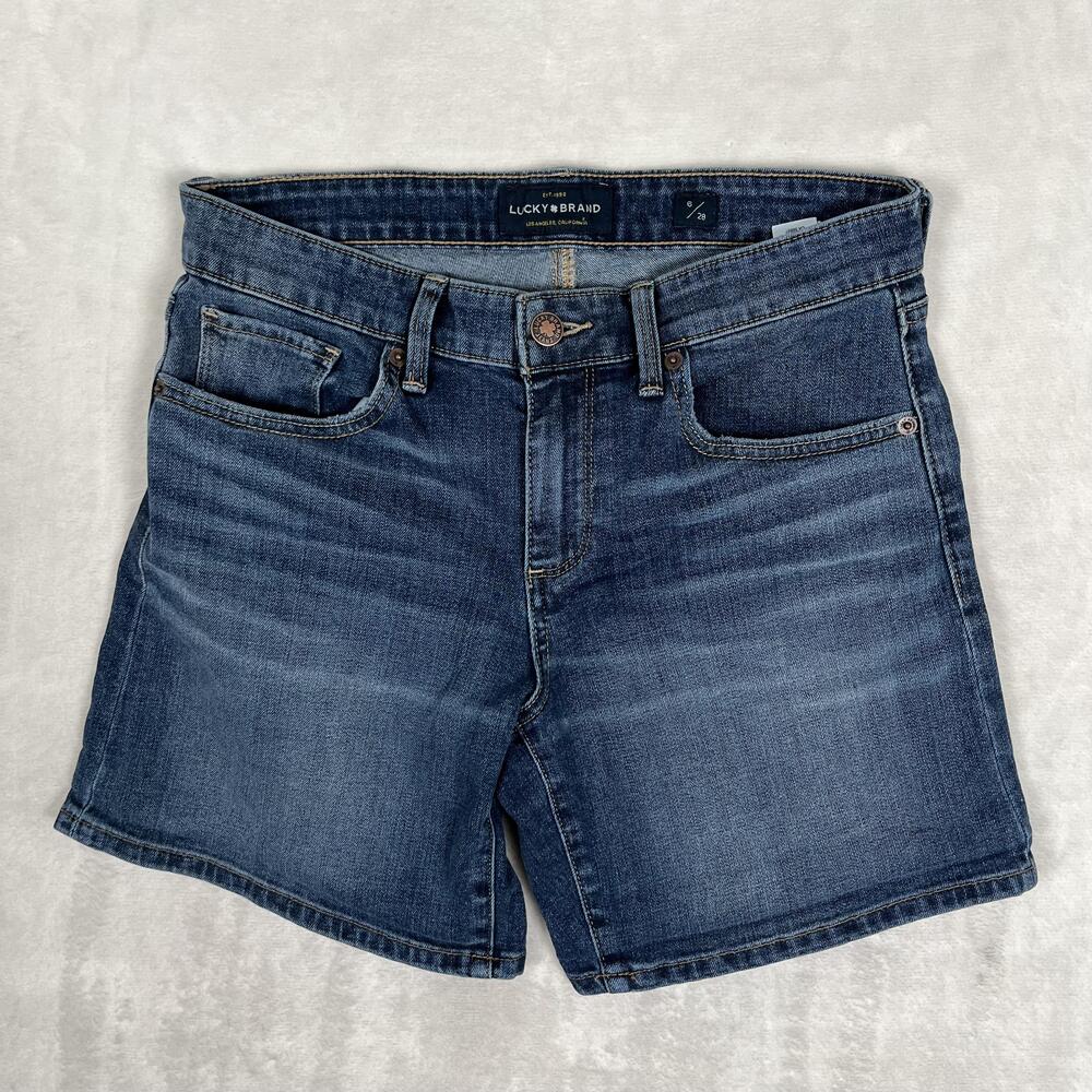 Lucky Brand Bermuda Shorts Womens 6 28 Blue Denim The Roll Up 6 Inseam Casual